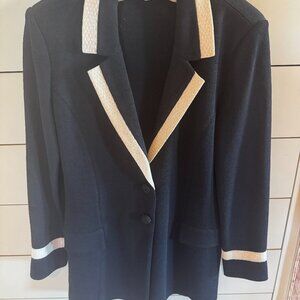 St. John knit evening jacket in black with white sequinned trim